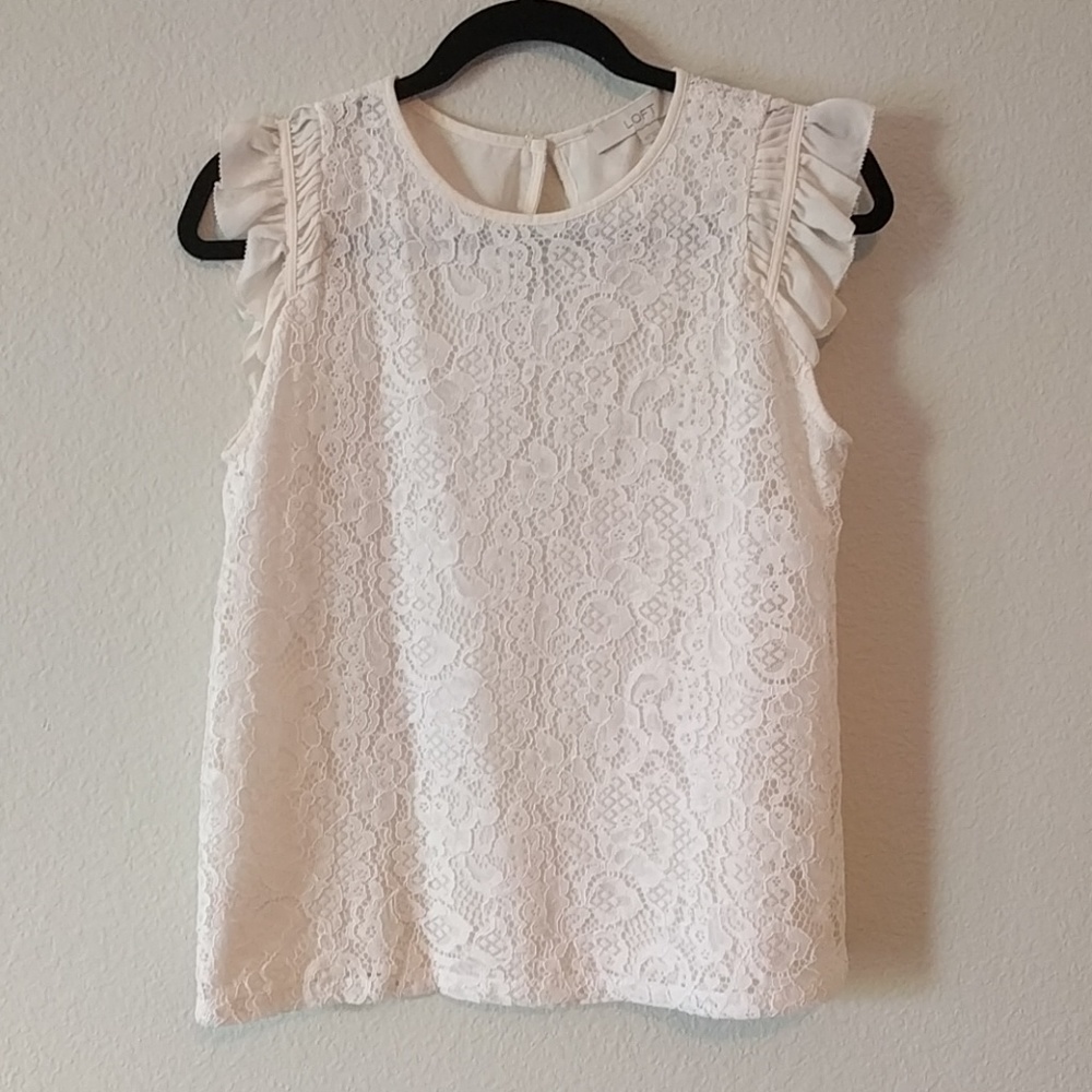 Ivory Lace Ruffle Sleeve Loft Tank XS
